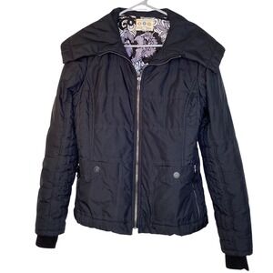 Title Nine Black Quilted Puffer Jacket Medium Weight Shawl Collar Womens M